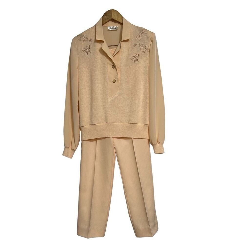 Phillipe Marques 2 Pc Pant Suit Outfit Set Women's Size 6 Peach Mixed Media